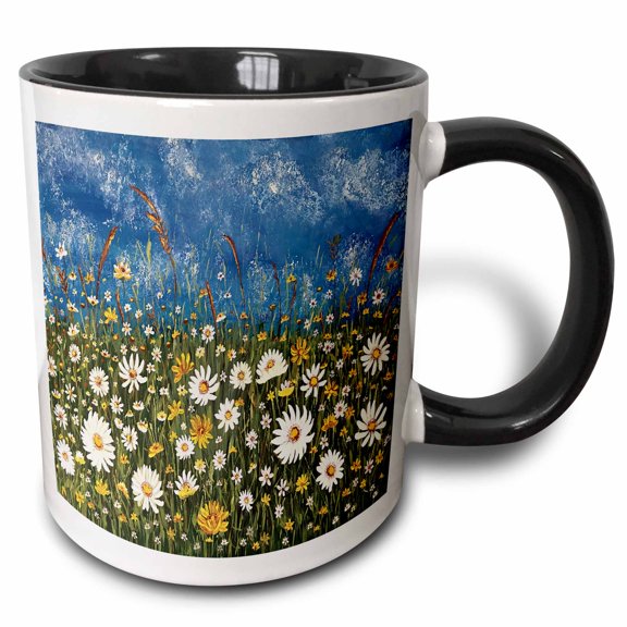 3drose, Image of Daisies, 11oz Two-tone Black Mug