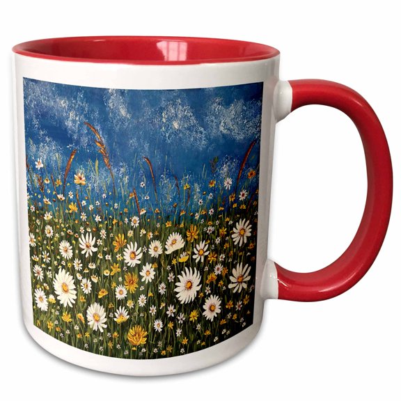 3drose, Image of Daisies, 11oz Two-tone Red Mug