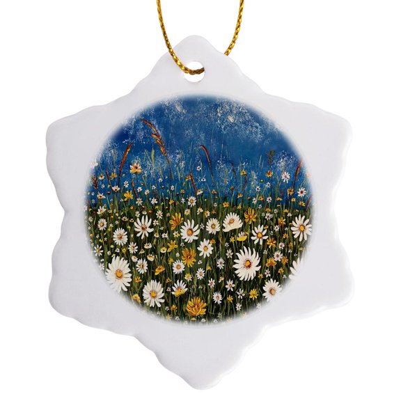 3drose, Image of Daisies, 3 inch Snowflake Porcelain Ornament