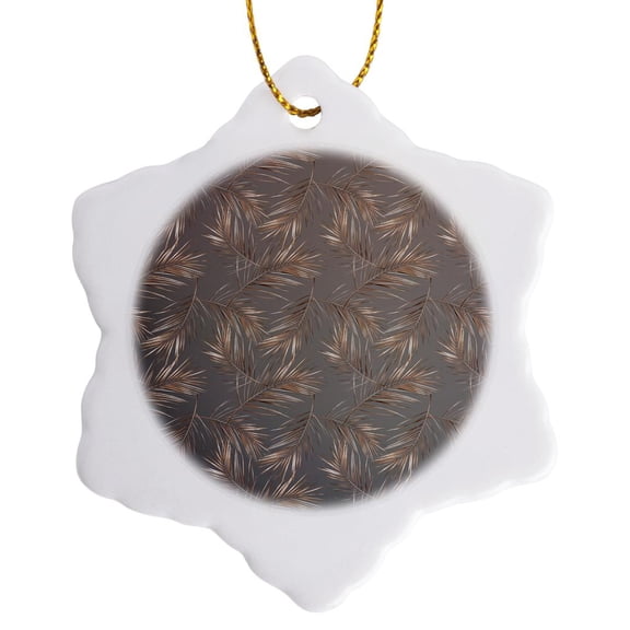 3drose, Image of Dark Aloha Copper Foliage Metal Leaf Tropical Hawaii Pattern, 3 inch Snowflake Porcelain Ornament