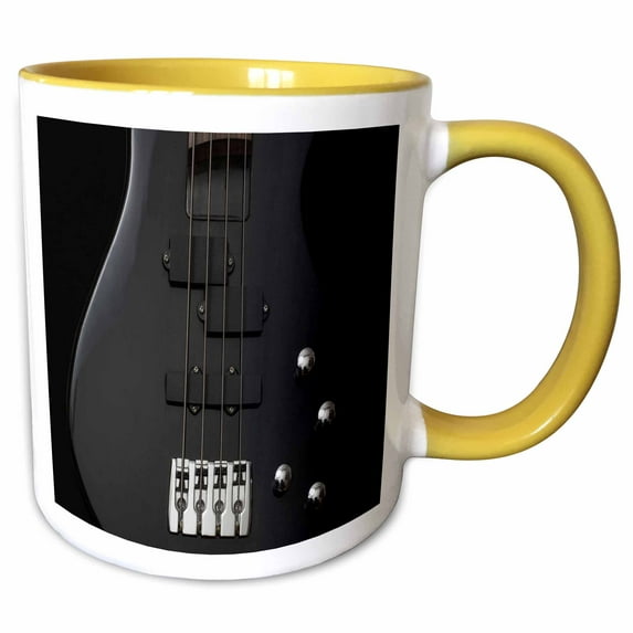 3drose, Image of Dark Gray Bass Guitar Closeup, 11oz Two-tone Yellow Mug