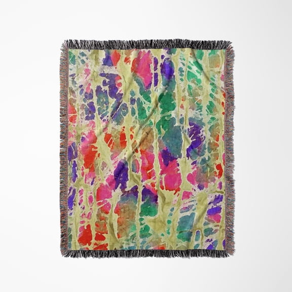 Image Of Digital Painting Layers Of Yellow Fuchsia In Three D Effect, Woven Blanket