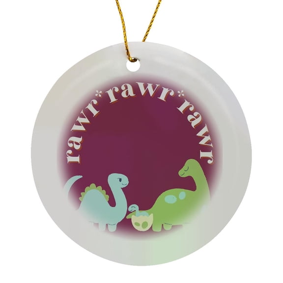 3drose, Image of Dinosaur with Text of Rawr, Circle Porcelain Ornament