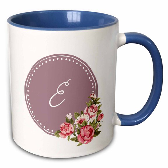 3drose, Image of E Monogram, 11oz Two-tone Blue Mug