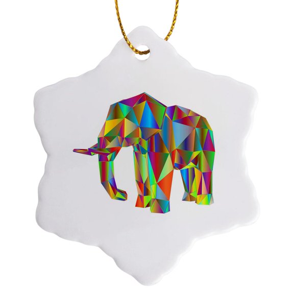 3drose, Image of Elephant in Colorful Prism, 3 inch Snowflake Porcelain Ornament