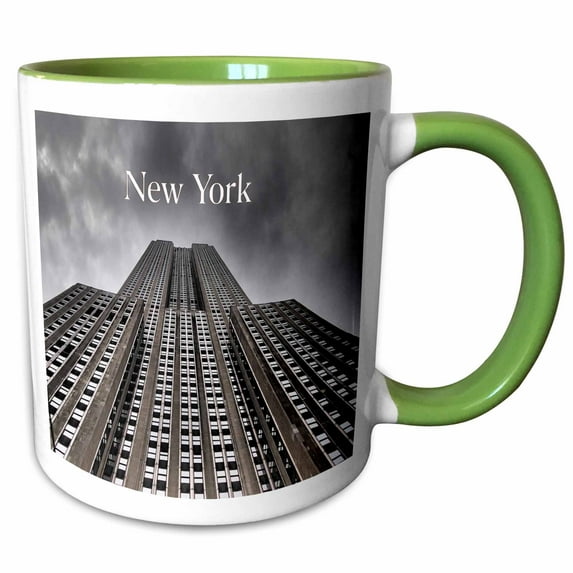 3drose, Image of Nyc Skyscraper in Sepia, 11oz Two-tone Green Mug