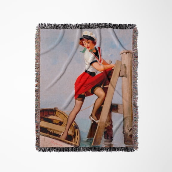 Image Of Famous Elvgren Pinup Painting Sailor Beware, Woven Blanket