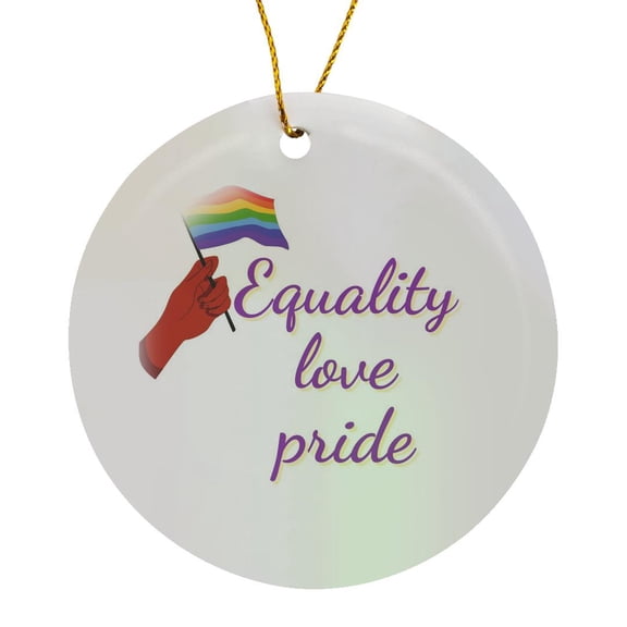 3drose, Image of Flag with Text Equality Love Pride, Circle Porcelain Ornament
