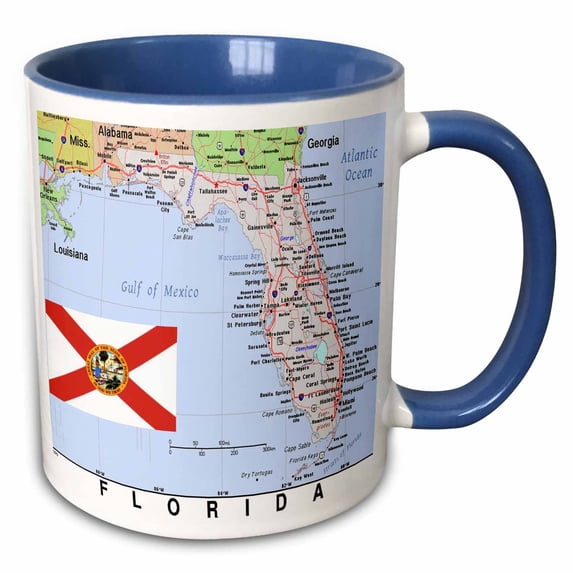 3drose, Image of Florida Topographic State Map N Flag, 11oz Two-tone Blue Mug