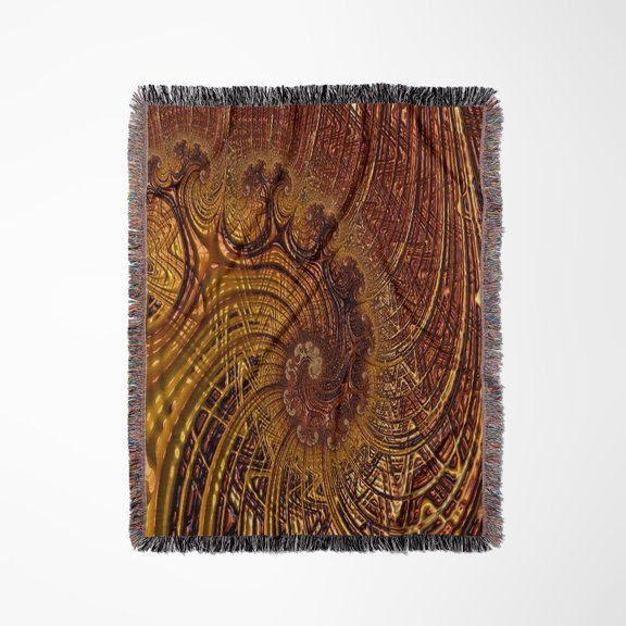 Image Of Fractal Abstract Of Copper Whirls And Lines, Woven Blanket