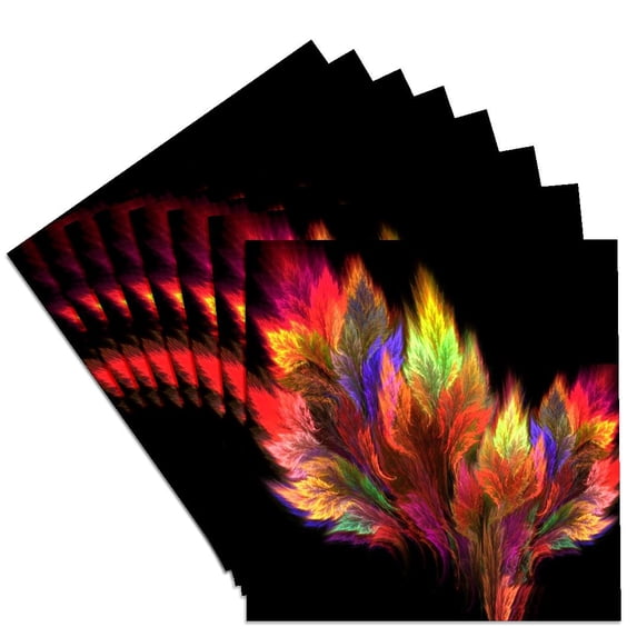3drose, Image of Fractal Multi Color Melting Feathers on Black, Set of 8 Ceramic Tile Coasters