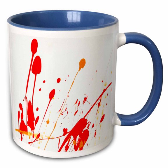 3drose, Image of Fun Red and Orange Paint Splatter on White, 11oz Two-tone Blue Mug