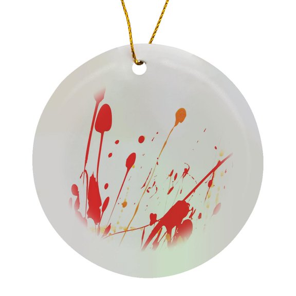 3drose, Image of Fun Red and Orange Paint Splatter on White, Circle Porcelain Ornament