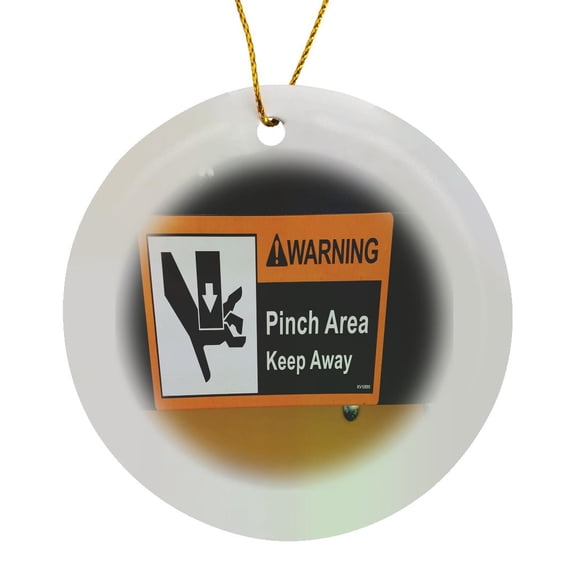 3drose, Image of Funny Warning Sign Found on Tractor, Circle Porcelain Ornament