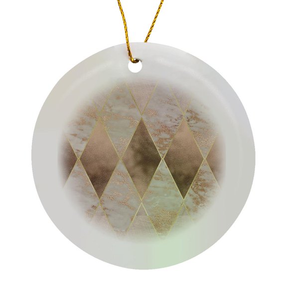3drose, Image of Geometrical Copper Marble Polygonal Argyle Pattern, Circle Porcelain Ornament
