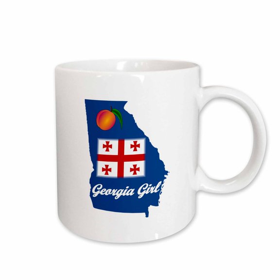 3drose, Image of Georgia Girl with Peach and Flag on Georgia Outline, 15oz Mug