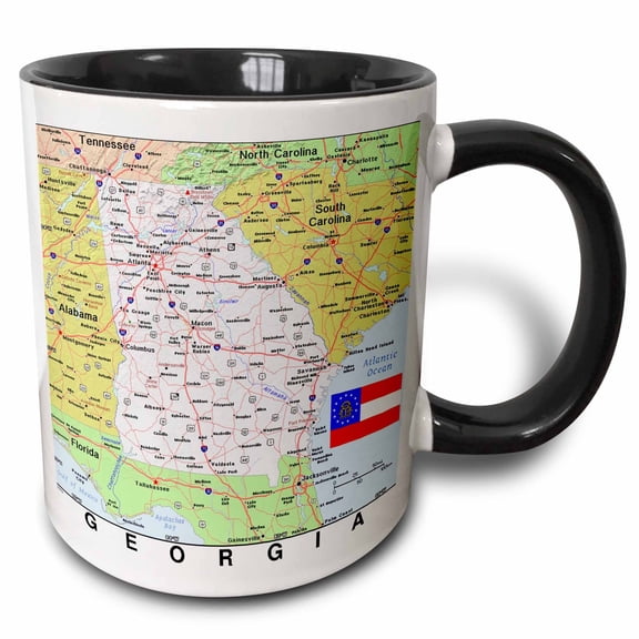 3drose, Image of Georgia Topographic Map with State Flag, 11oz Two-tone Black Mug