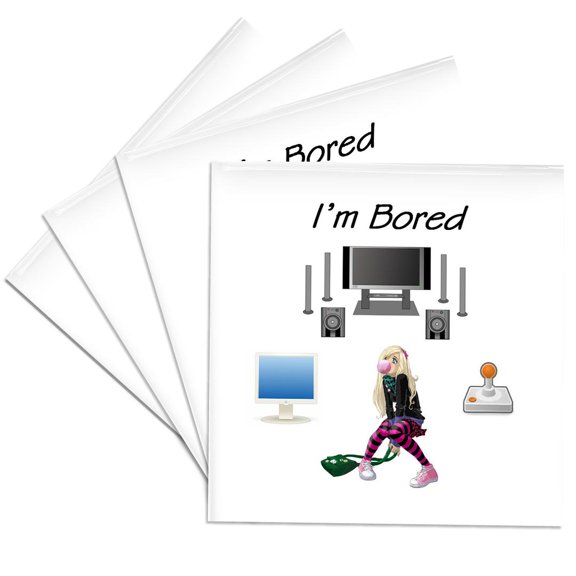 3drose, Image of Girl Surrounded by Gadgets Says Im Bored, Set of 4 Ceramic Tile Coasters