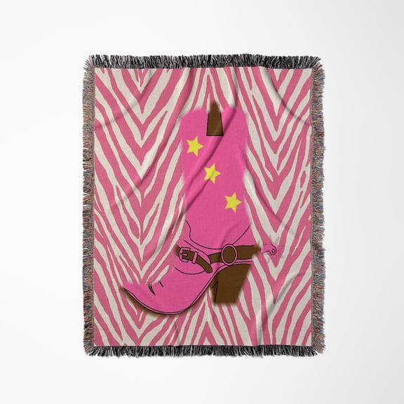 Image Of Girly Pink Cowboy Boot On Pink Chevron, Woven Blanket