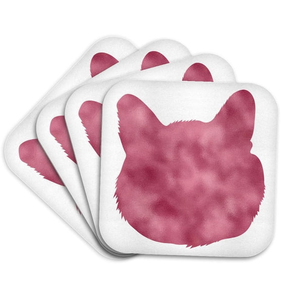 3drose, Image of Glam Pink Kitty Cat, Set of 4 Coasters - Soft