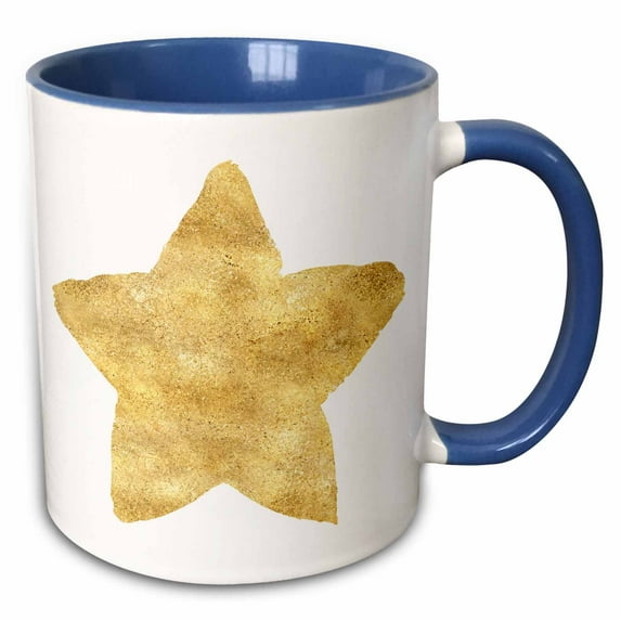 3drose, Image of Glitzy Gold Sparkle Star, 15oz Two-tone Blue Mug