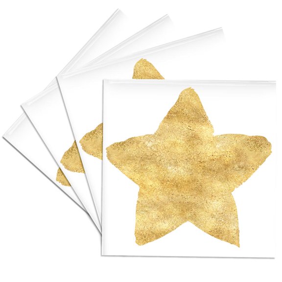 3drose, Image of Glitzy Gold Sparkle Star, Set of 4 Ceramic Tile Coasters