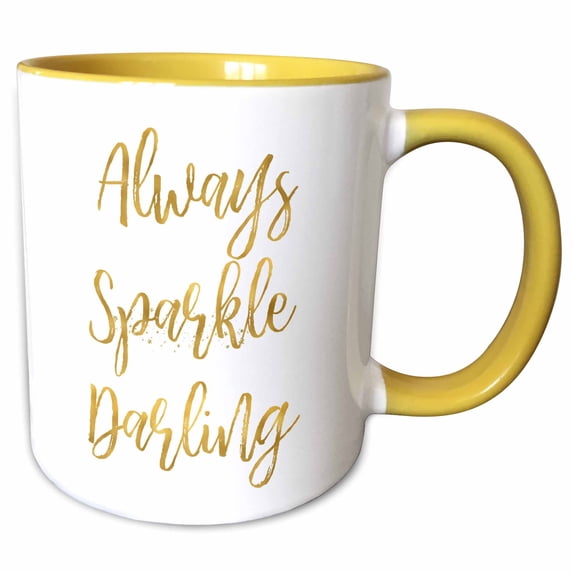 3drose, Image of Gold Always Sparkle Darling Quote, 11oz Two-tone Yellow Mug