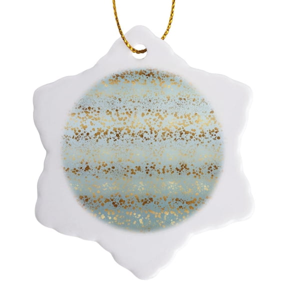 3drose, Image of Gold Aqua Glitz Sparkle Stars Confetti, 3 inch Snowflake Porcelain Ornament
