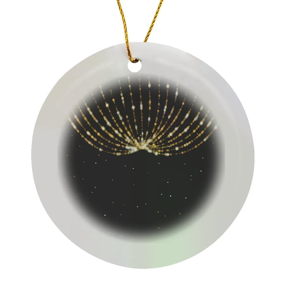 3drose, Image of Gold Chandelier String Lights over a Black Confetti Background, Circle Porcelain Ornament