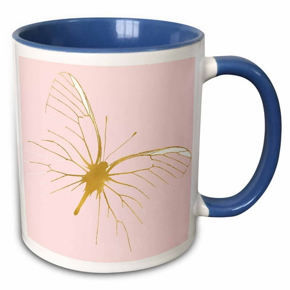 3drose, Image of Gold Glam Blush Pink Butterfly, 11oz Two-tone Blue Mug