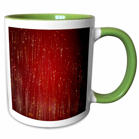 3drose, Image of Gold Glitter Look Rains down on Red, 11oz Two-tone Green Mug