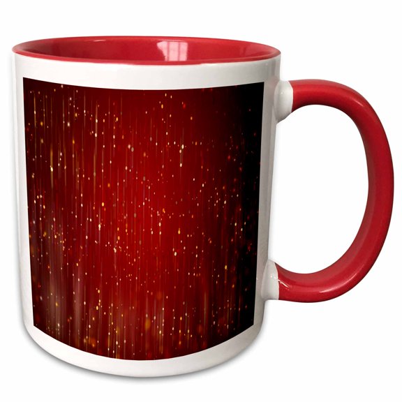 3drose, Image of Gold Glitter Look Rains down on Red, 11oz Two-tone Red Mug