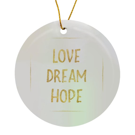 3drose, Image of Gold Glitz Love Dream Hope, Circle Porcelain Ornament