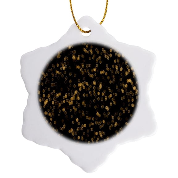 3drose, Image of Gold on Black Small Bokeh Sparkle Bling Pattern, 3 inch Snowflake Porcelain Ornament