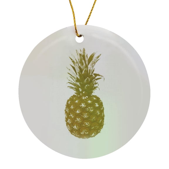 3drose, Image of Gold Pineapple on White, Circle Porcelain Ornament