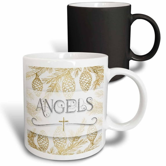 3drose, Image of Gold Silver and White Angels with Christian Cross Christmas, 11oz Magic Transforming Mug