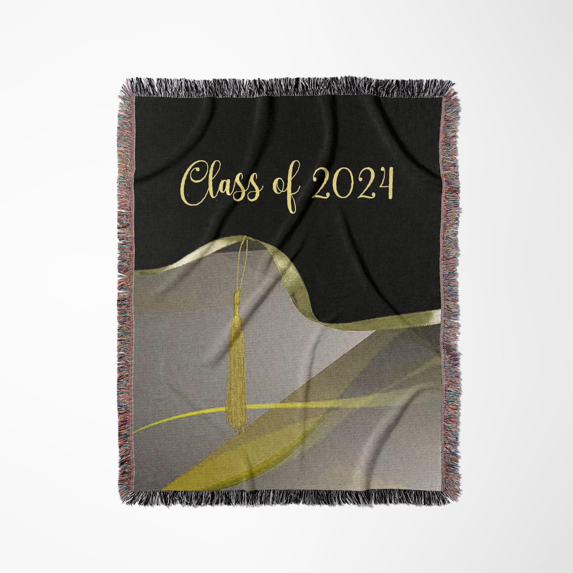 Image Of Graceful Yellow Gold Abstract, Tassel Ribbon, Class Of 2024, Woven Blanket