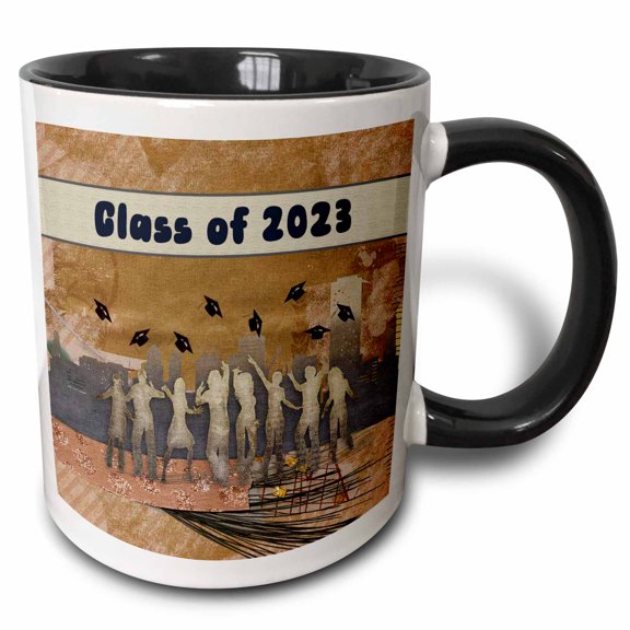 3drose, Image of Graduates in City, Class of 2023, Caps in Air, Sepia, 11oz Two-tone Black Mug