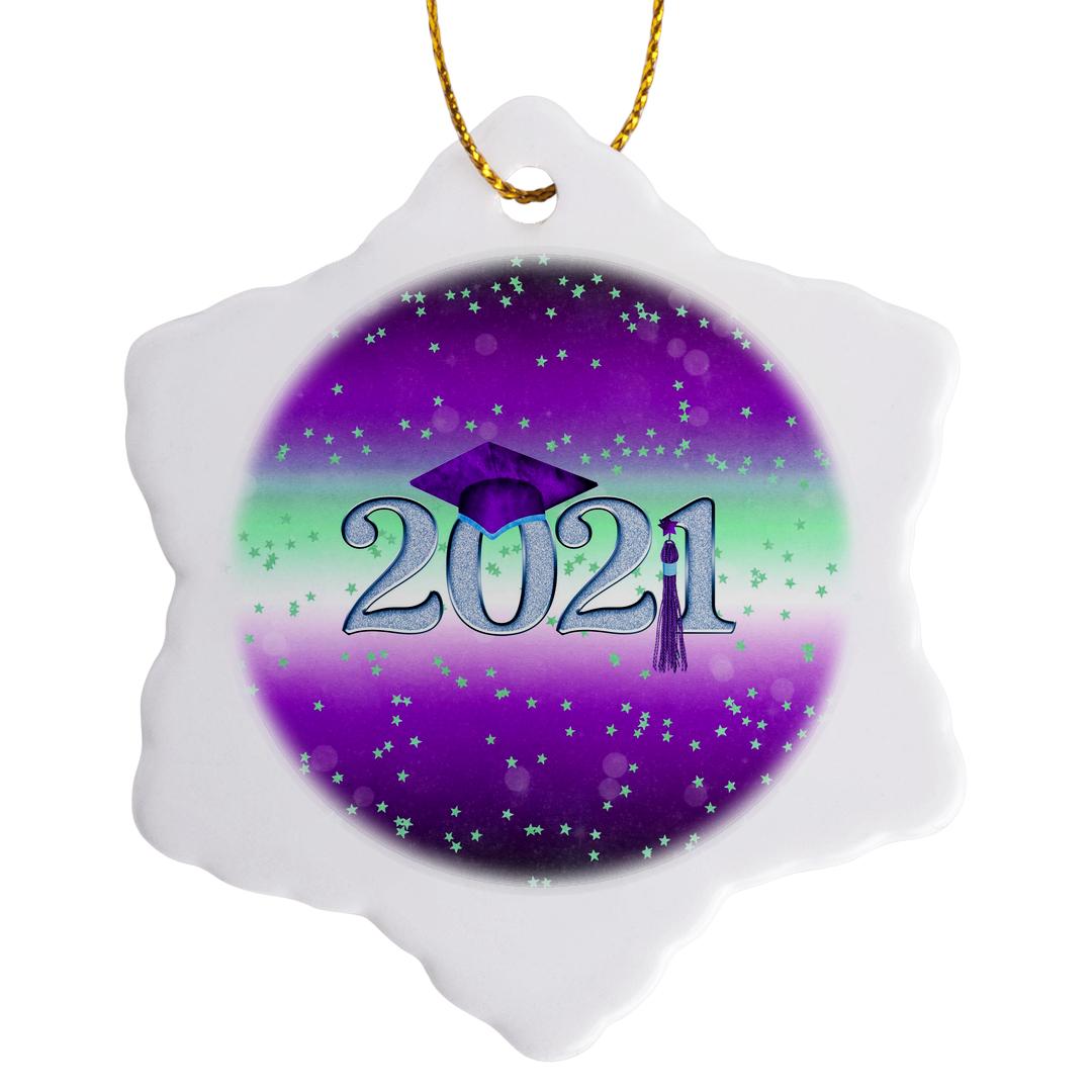 3drose, Image of Graduation Cap and Tassel on 2021, Purple, Green Star ...