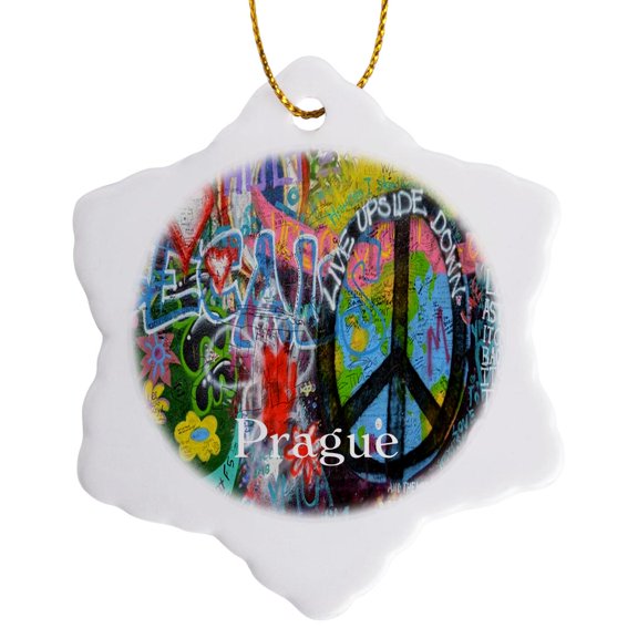 3drose, Image of Graffiti Wall in Prague, 3 inch Snowflake Porcelain Ornament