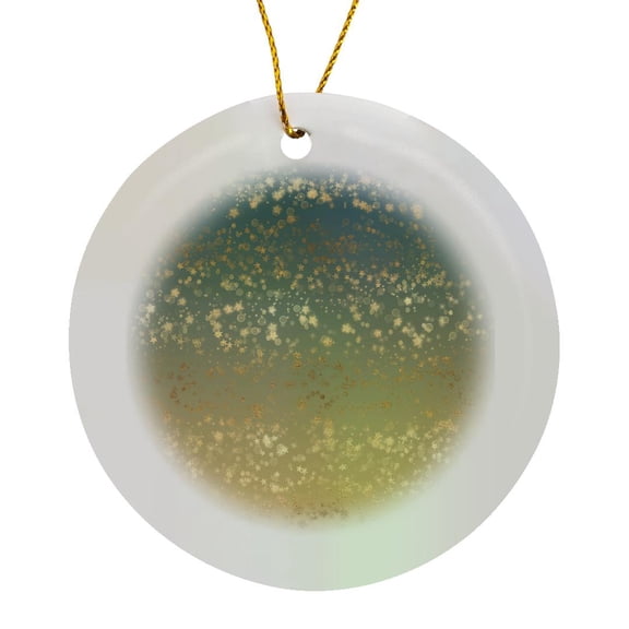 3drose, Image of Green Gold Stars Bokeh Confetti, Circle Porcelain Ornament