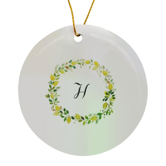 3drose, Image of H Green Floral Monogram, Circle Porcelain Ornament