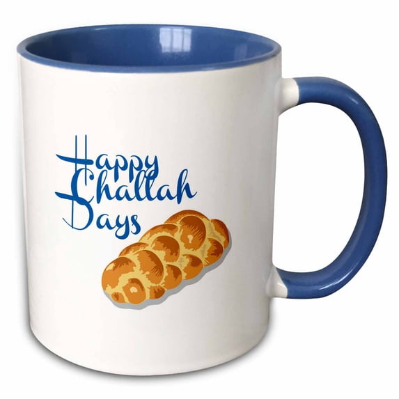 3drose, Image of Happy Challah Days Quote, 11oz Two-tone Blue Mug