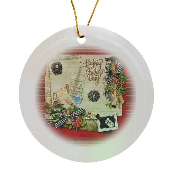 3drose, Image of Happy Fathers Day Nuts and Bolts, Tools, Go to Toys, Red, Circle Porcelain Ornament