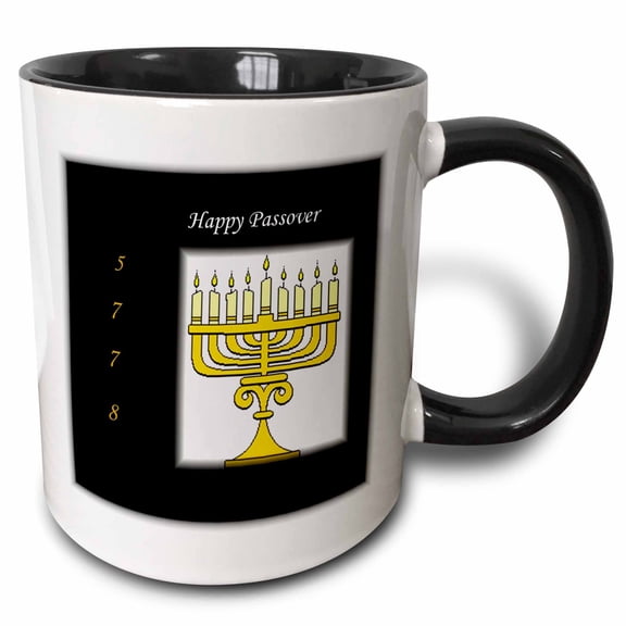 3drose, Image of Happy Passover with Menorah and 5778, 11oz Two-tone Black Mug