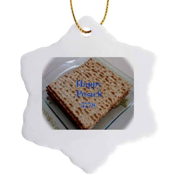 3drose, Image of Happy Pesach on Matzoh, 3 inch Snowflake Porcelain Ornament