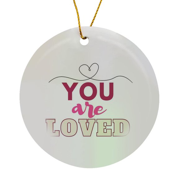 3drose, Image of Heart with Text of You Are Loved, Circle Porcelain Ornament