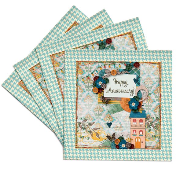 3drose, Image of Home Anniversary, House in Flora Cluster, Houndstooth Design, Set of 4 Ceramic Tile Coasters