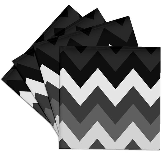 3drose, Image of Huge Black White and Gray Modern Chevron Stripes, Set of 4 Ceramic Tile Coasters