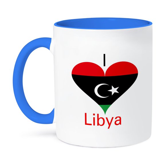 3dRose, Image of I Love Libya In Coat Of Arms Heart, 11oz Two-Tone Blue Mug